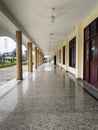 June 24th 2021 Dehradun India. A long modern open corridor with pillars of a large government building in India