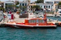 June 16th, 2017, Porto Colom, Spain - sea rescue boat at the Porto Colom Harbor