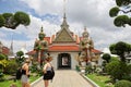 JUNE 16,2019: Tourist woman standing in front of the entrance gate to Wat Arun,Beautiful Wat Arun is one of the most interesting a