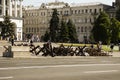 June 19, 2022 Ukraine city of Kyiv Anti-tank memorial ndependence hedgehogs on Khreshchatyk