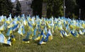 June 19, 2022 Ukraine city of Kyiv sadness maydan national flags in the center on Khreshchatyk memory