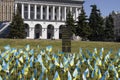 June 19, 2022 Ukraine city of Kyiv sadness symbol national flags in the center on Khreshchatyk memory