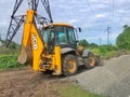 June 6, 2021, Ukraine, Kharkiv city, construction work on the road, tractor work