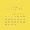 June 2021 vector calendar grey yellow 2021 minimalist style
