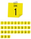 June. Vector flat daily calendar set. Icon. day month year