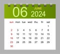 June 2024. Vector monthly calendar template 2024 year in simple style for template design