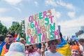 June 25, 2022 Warsaw, Poland - Equality parade with KyivPride in Warsaw, Poland. A person holding a protest sign with