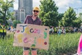 June 25, 2022 Warsaw, Poland - Warsaw Pride march in Poland on June 25, 2022. A man holding an LGBT placard with a