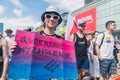 June 25, 2022 Warsaw, Poland - A woman holds a protest sign in support of queer people. Equality march of the Warsaw