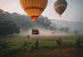 June 15, 2019. Wonosobo, Central Java, Indonesia.Java Balloons attraction. People prepare hot air balloons. This photo was taken