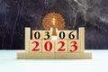 June 3 - from wooden blocks with letters, important date concept, white background random letters around