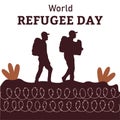 20 June World Refugee Day special vector illustration and mud color text effect, painful illustration, sorrow, Pain, Refugee, Royalty Free Stock Photo