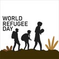 20 June World Refugee Day vector illustration and black color text effect, painful illustration, sorrow, Refugee, Refugee day,