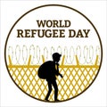 June 20 World Refugee Day vector illustration and black color text effect in a round shape, round shape, painful illustration, Royalty Free Stock Photo