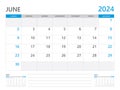 June 2024 year, Calendar planner 2024 and Set of 12 Months, week start on Sunday. Desk calendar 2024 design, simple and clean