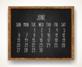 June year 2021 hand drawn black chalkboard calendar Royalty Free Stock Photo