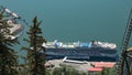 Juneau, Alaska USA - May 25, 2019: cruise ferryboat in port, aerial view Royalty Free Stock Photo