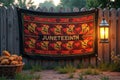 Juneteenth celebration banner with lantern and rustic fence Royalty Free Stock Photo