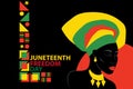 Juneteenth Freedom Day. Silhouette of African American woman with headdress. Royalty Free Stock Photo