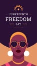 Juneteenth freedom day social media poster strong power black African woman portrait vector flat