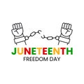 Juneteenth Freedom Day. Two hands with clenched fists breaking chains. June 19 celebration vector illustration isolated Royalty Free Stock Photo