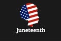 Juneteenth Freedom, Emancipation, Independence Day. June 19. African-American girl silhouette with national flag of Royalty Free Stock Photo