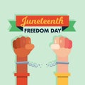 Juneteenth Freedom Day 19 June hands handcuffs Independence celebration poster design vector