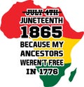 Juneteenth 1865 because my ancestors werent free in 1776. Juneteenth African American Independence Day. Vector