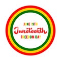 Juneteenth sign. African American holiday on June 19. Vector template for typography poster, greeting card, banner