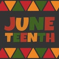 Juneteenth square banner design with triangles border in traditional African colors - black, red, yellow, green. Vector