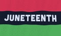 Juneteenth text sign over red, black and green flag vector. Concept design.