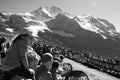 Thousands of people at the Jungfrau-Marathon sport event in front of the MÃÂ¶nch and Jungfrau