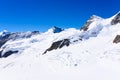 Jungfrau mountain - View of the mountain Jungfrau in the Bernese Alps in Switzerland - travel destination in Europe Royalty Free Stock Photo