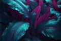 leaf plant tropical art jungle night exotic neon purple background vibrant. Generative AI. Royalty Free Stock Photo