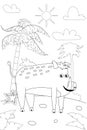 Jungle, Africa safari animal Boar coloring book edicational illustration for children. Vector white black cartoon