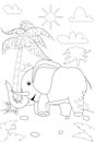 Jungle, Africa safari animal Elephant coloring book edicational illustration for children. Vector white black cartoon Royalty Free Stock Photo