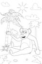 Jungle, Africa safari animal Monkey coloring book edicational illustration for children. Vector white black cartoon