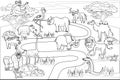 Jungle, Africa safari animals coloring book edicational illustration for children. Set cute lion, crocodile, monkey
