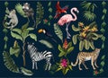 Jungle animals, flowers and trees isolated. Vector. Royalty Free Stock Photo