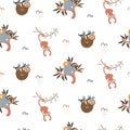 Jungle animals fun cute seamless pattern vector. Childish cartoon background with monkey, koala and sloth. Royalty Free Stock Photo