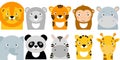 Jungle animals icons, vector animals, safari animals, animal faces Royalty Free Stock Photo