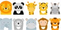 Jungle animals icons, vector animals, safari animals, animal faces Royalty Free Stock Photo