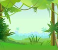 Jungle creepers. Dense thickets. View from the forest. Southern Rural Scenery. Tropical forest panorama. Illustration in