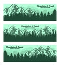 JUNGLE FLAT DESIGN PINE FOREST BANNERS SET WITH SUNRISE SUNSET PINE TREES BACKGROUND