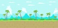 Jungle game background. Parallax ready layers. Seamless pattern tileable. Landscape with a palm trees tropics and