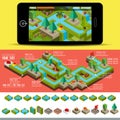 Isometric block map construction elements set for game resource, Vector illustrator