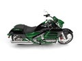 Jungle green modern powerful motorcycle - top down side view