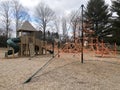 Jungle gym with covered sliding board in local park