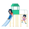 On Jungle Gym Playing Children Boy And Girl Vector