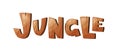 Jungle hand lettering wooden text. Textured cartoon letters. Vector illustration.